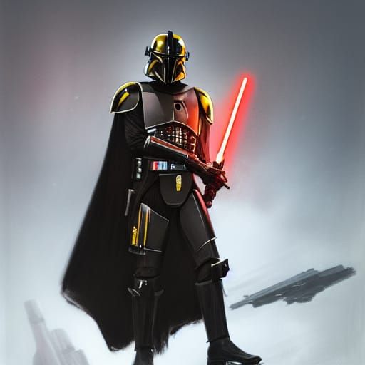 Sith Lord in Mandalorian Armor with Lightsabers