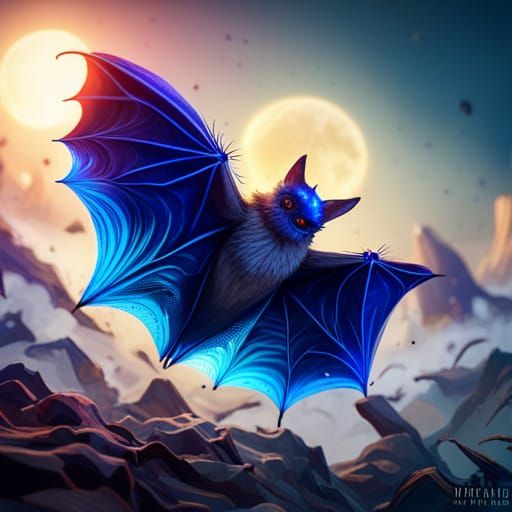 Crystalline Blue Gemstone Bat: Fantasy Concept Art