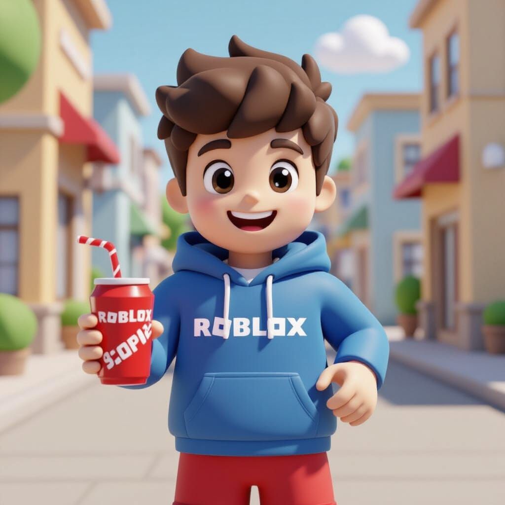 Roblox Boy Character Holding Soda in Bright 3D Style