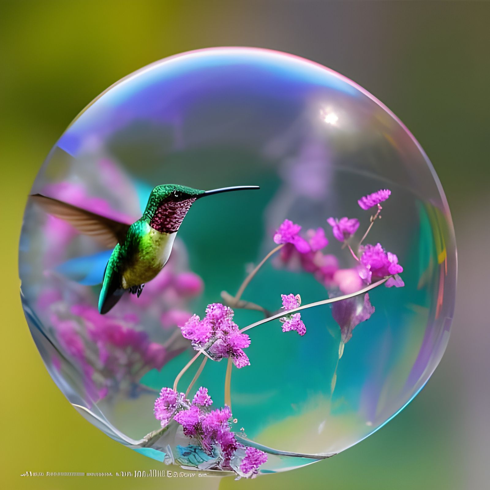 Hummingbird in Bubble: Detailed Oil Painting