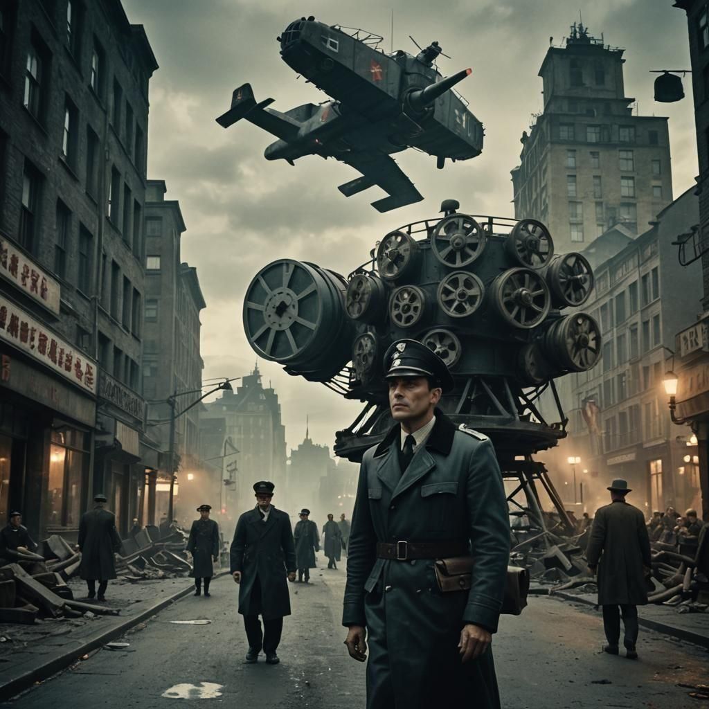 Dystopian 1940s World War in Cinematic Style