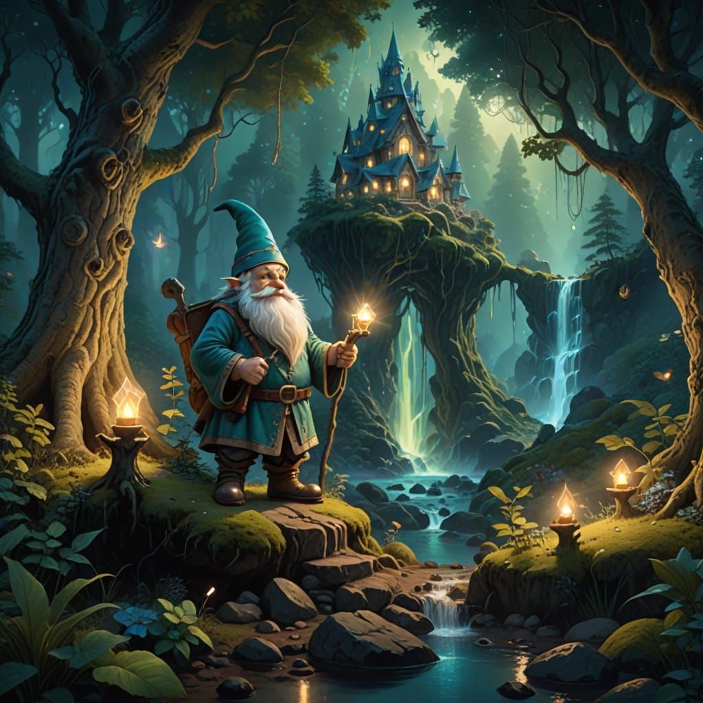 Giant Gnome in Mystical Forest at Twilight Digital Matte Pai...