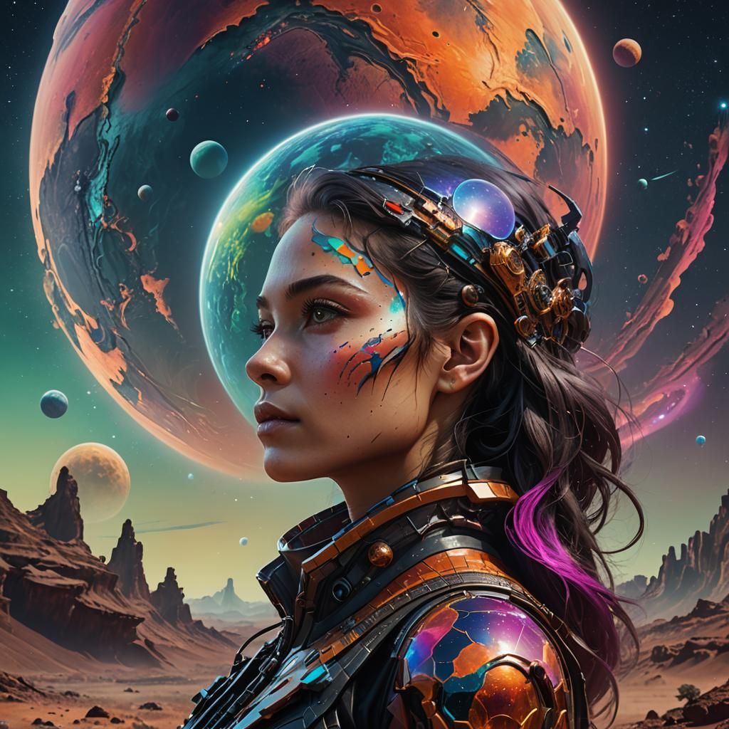 Surreal Double Exposure Portrait on Alien Planet