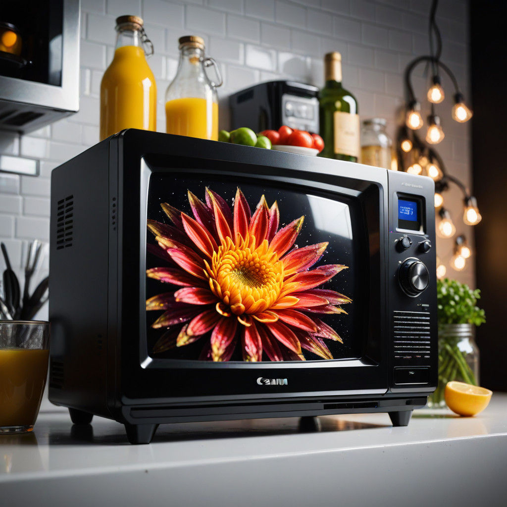 A TV Frozen in Time in a Modern Kitchen