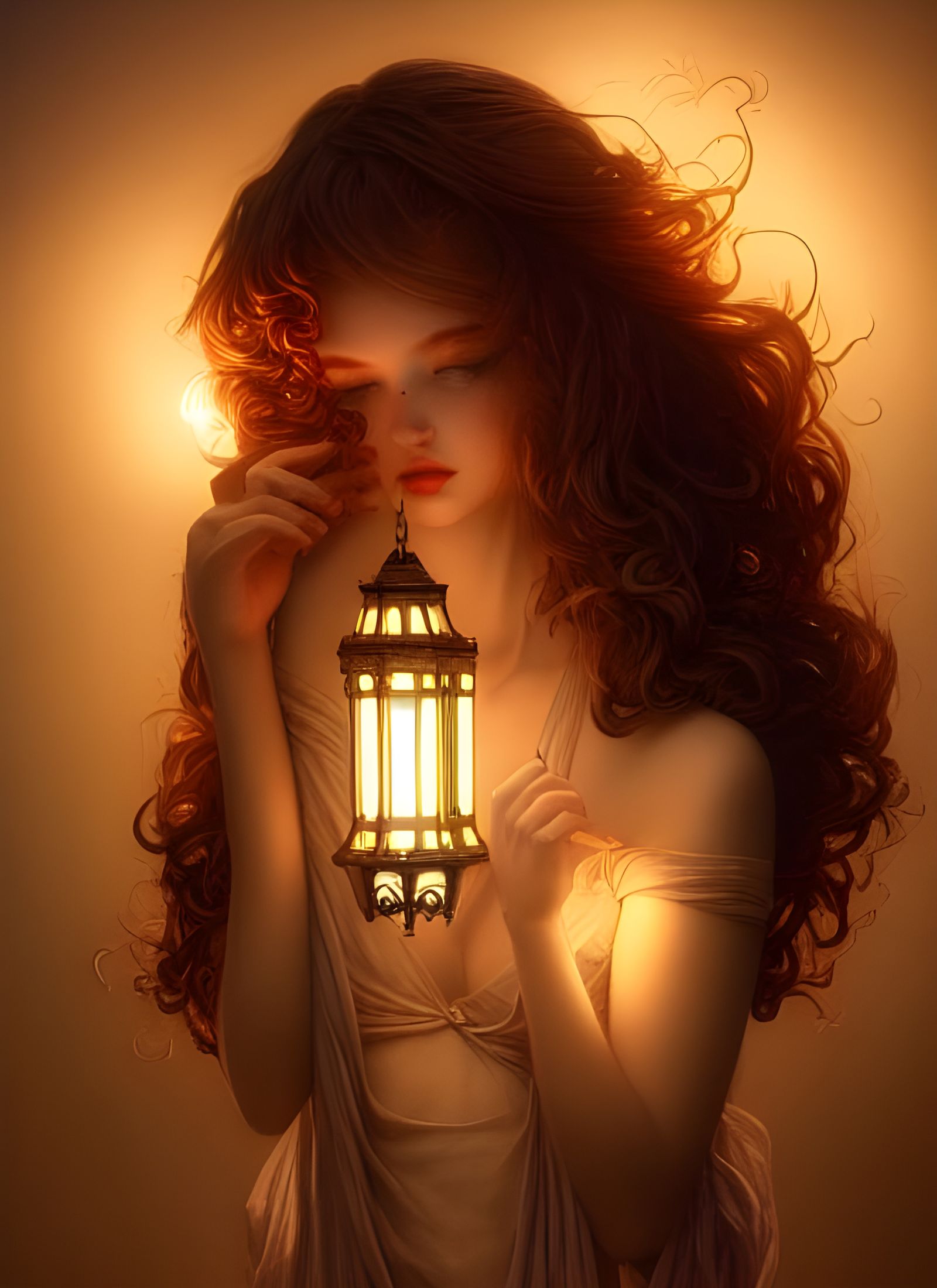 Girl Trapped in Light: Hyperdetailed Art Nouveau Lamp