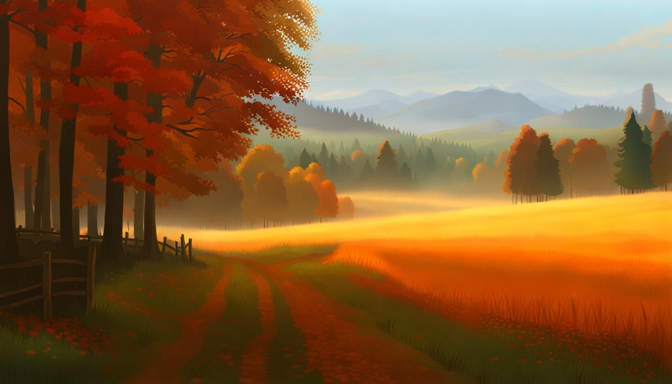Autumnal Countryside Zen [VGA Variable Pixel & Vector Art SDXL]