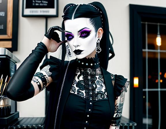 Goth Fashion Model in Coffee Shop
