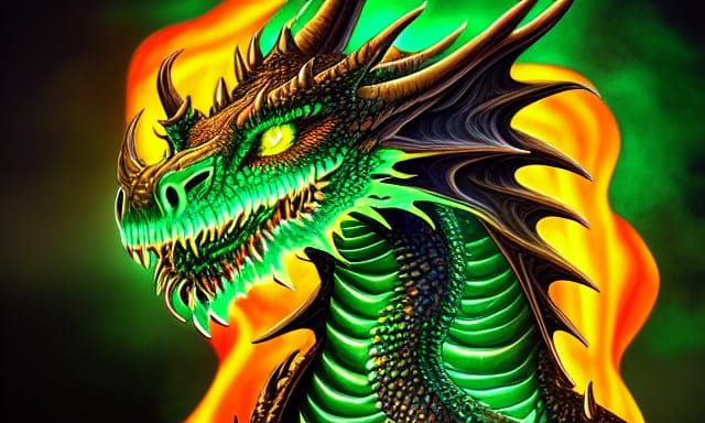 Halloween Dragon Breathing Green Fire in Digital Illustratio...
