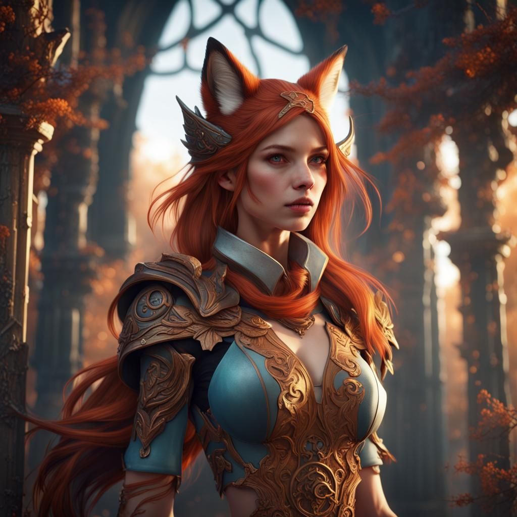 Detailed Fox Girl Matte Painting in 8K