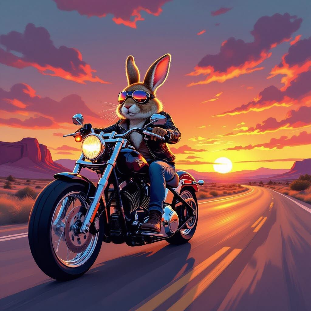 Rabbit Rider on Route 66 in Comic Book Style
