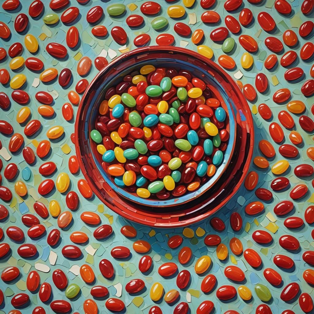 Red Jellybeans in Expressionist Impasto Painting