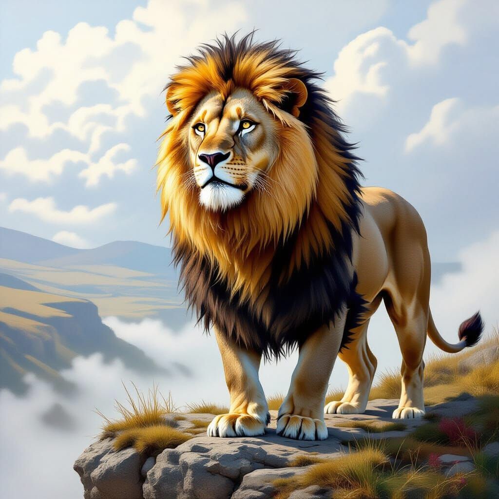 Regal Lion with Celtic Mane on Windswept Cliff