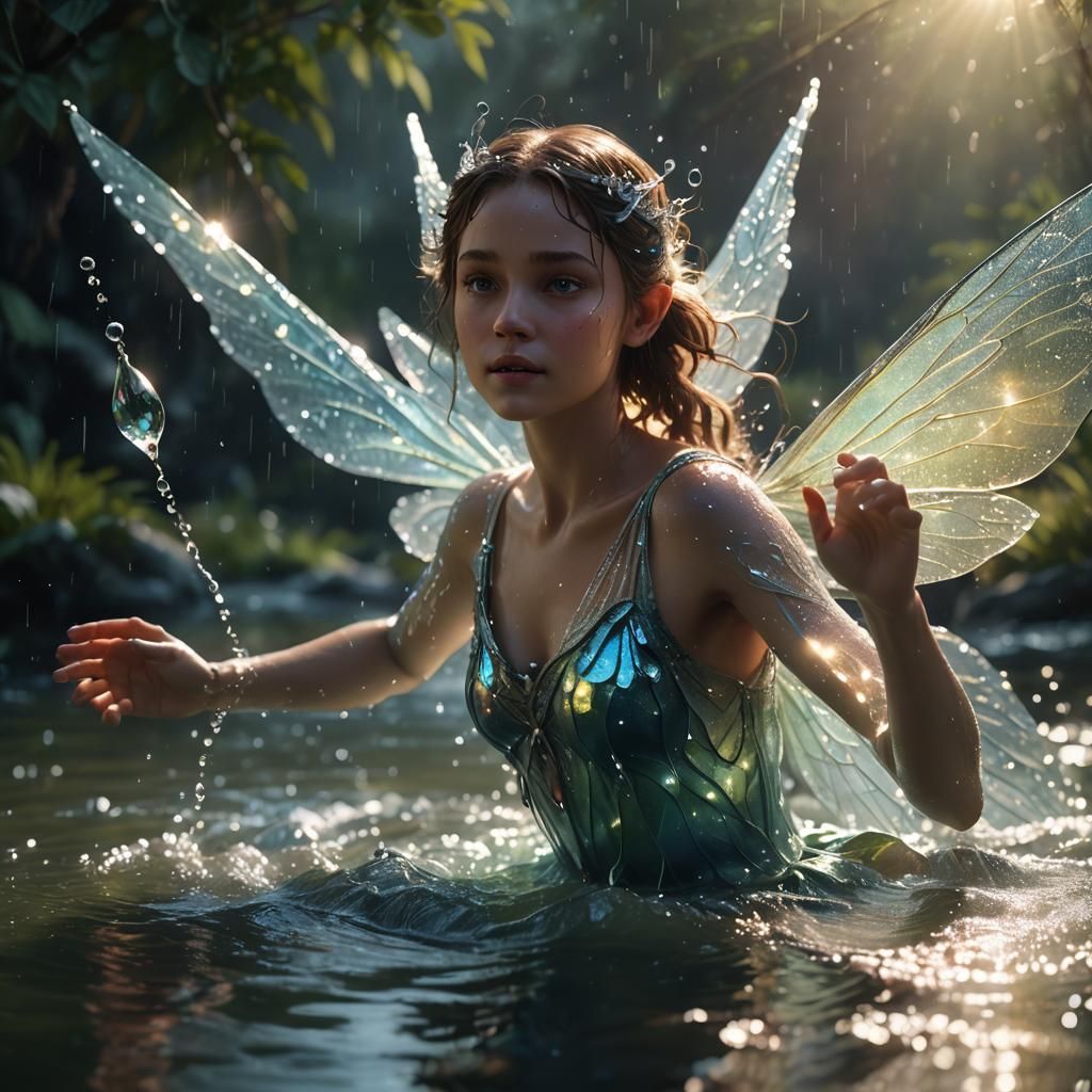 Water Fairy Playing With Glowing Water, Digital Painting