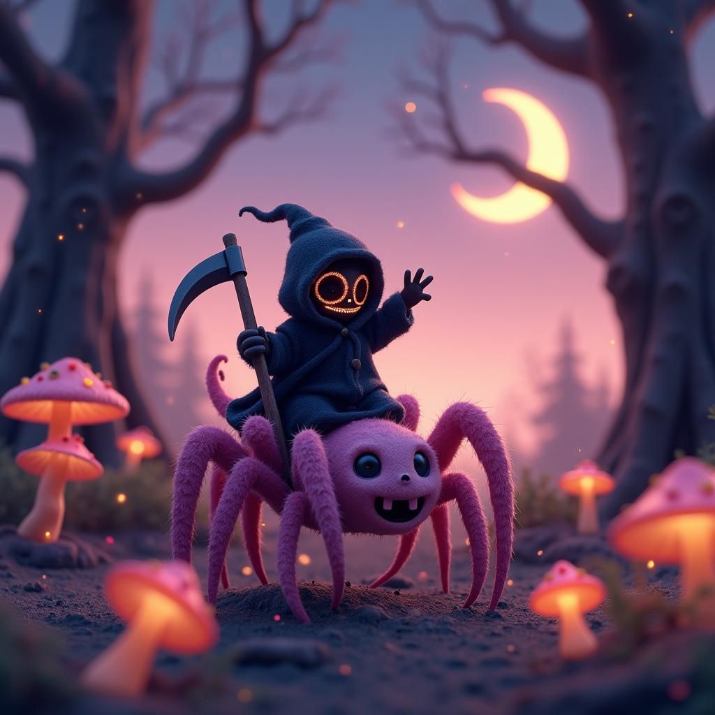 Kawaii Grim Reaper in Haunted Forest