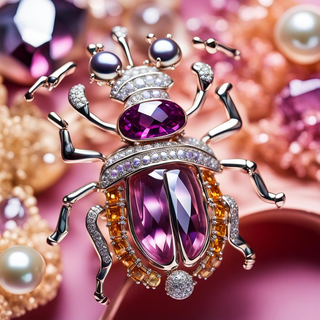 Beetle Brooch with Jewels in Macro Photo