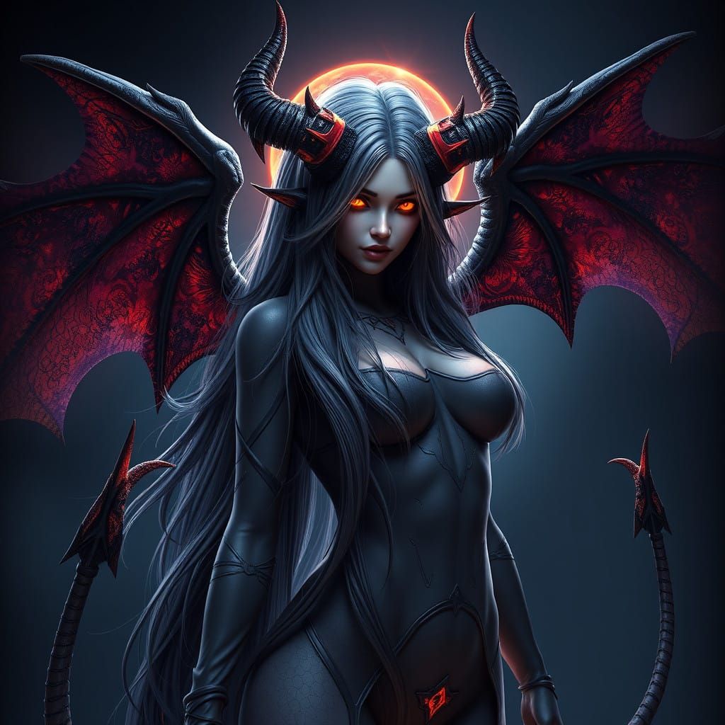 Surreal Demon Goddess Ascends from Lunar Eclipse