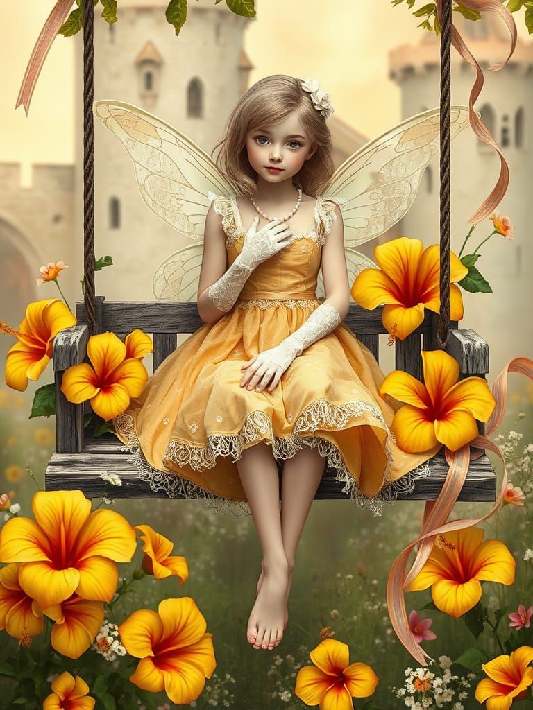 Whimsical Summer Fairy in Distressed Floral Dress with Tatte...