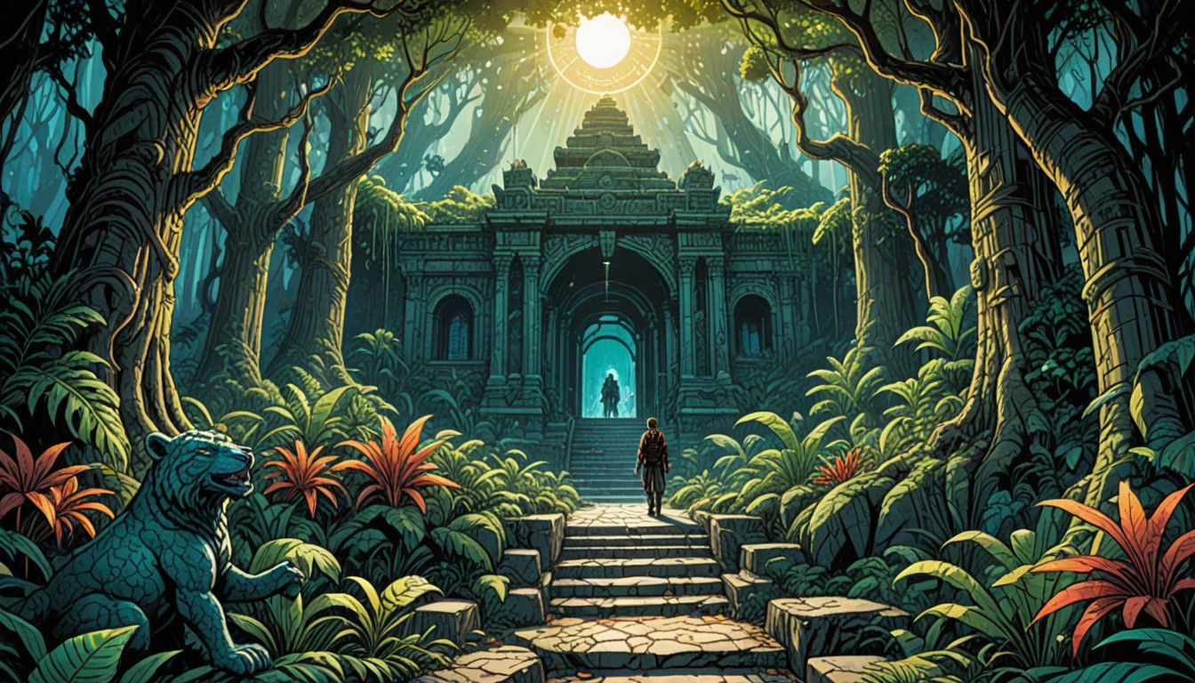 Stunning Comic Book Art with Ancient Jungle Scene