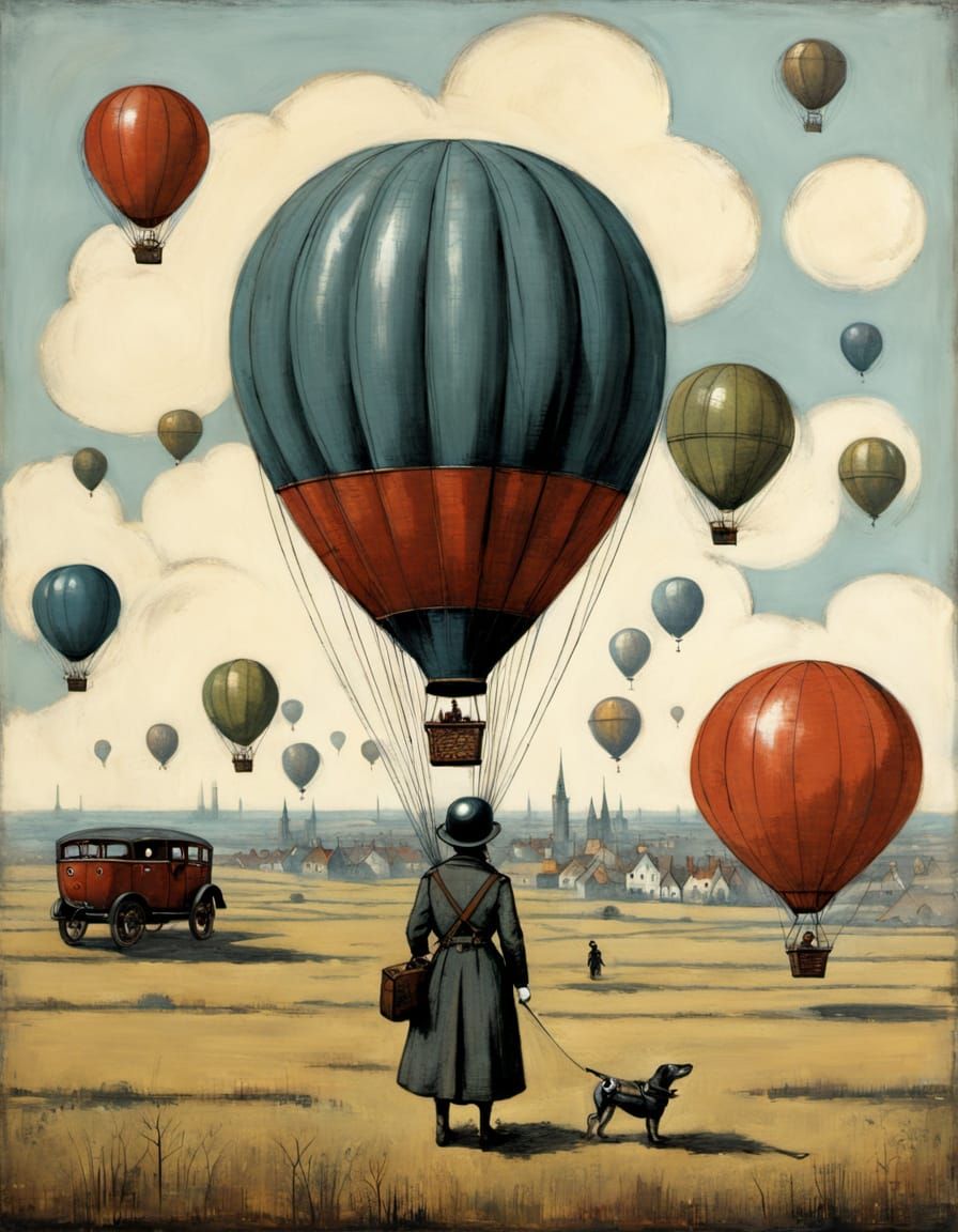 Vintage Dieselpunk Scene with Balloons