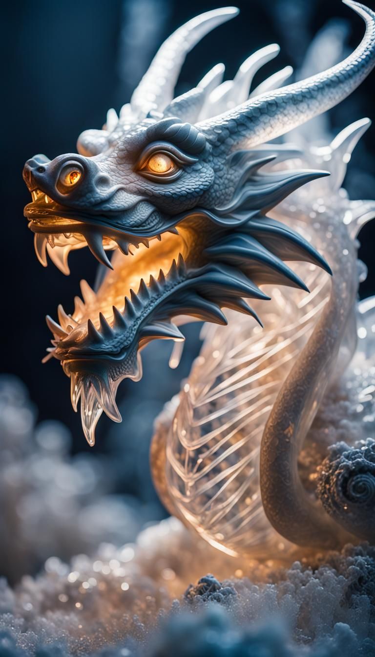 Shimmering Ice Dragon Sculpture in Crystal