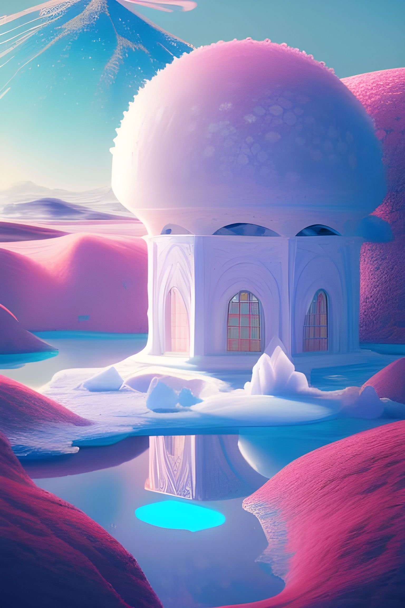 Enchanted Ice Igloo in Desert, Art Nouveau Style