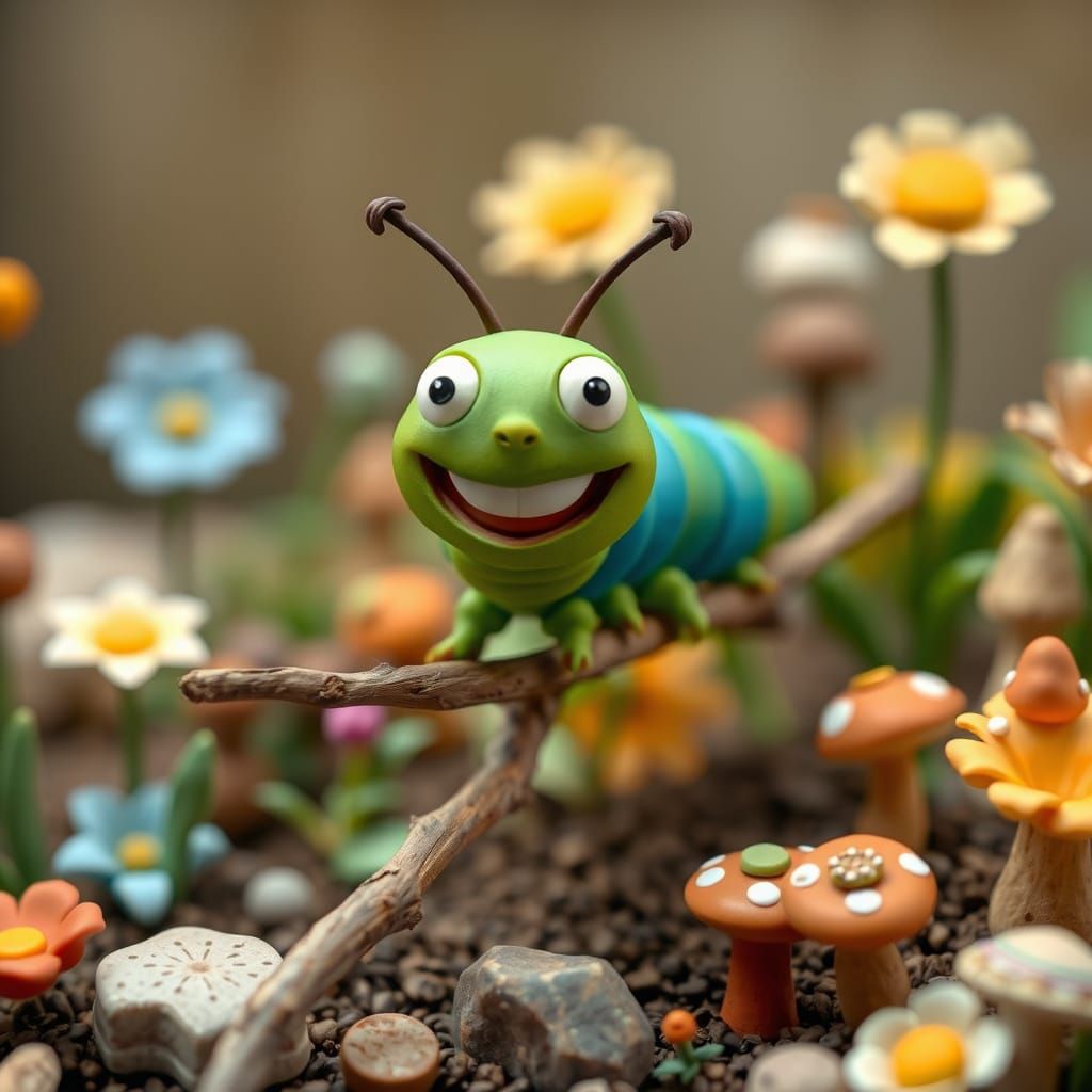 Bouncing Clay Caterpillar in Stop-Motion Style