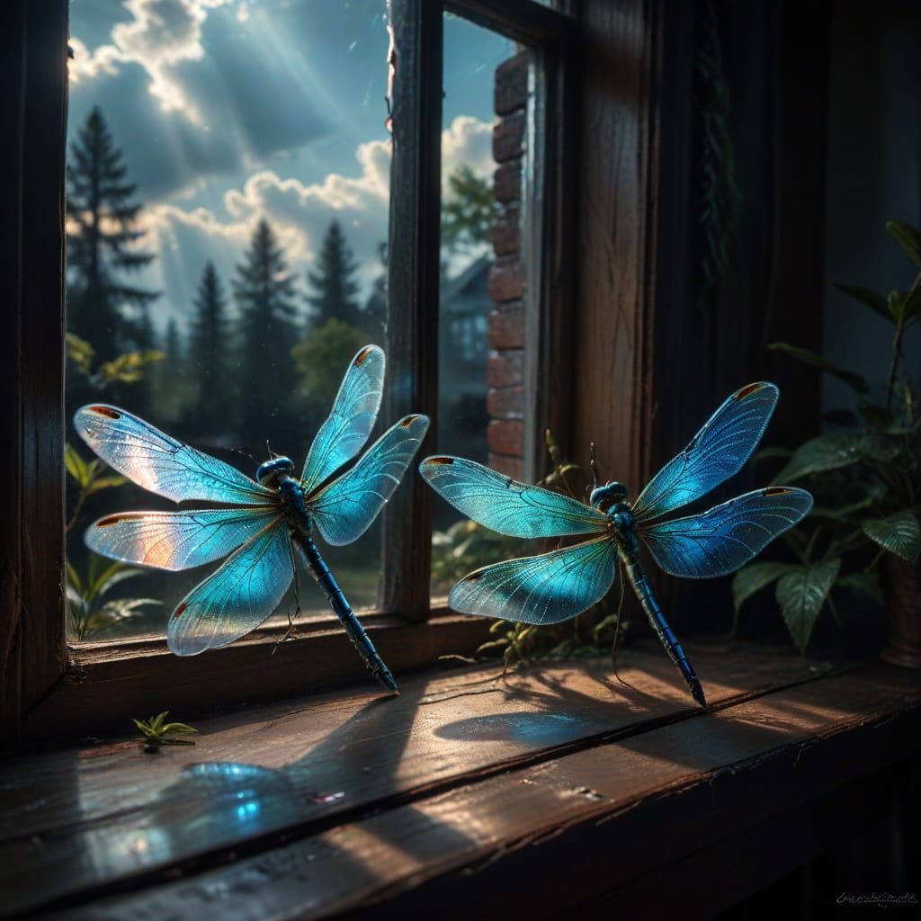 Iridescent Dragonfly in Flight