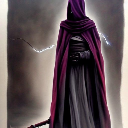 Dramatic Cloaked Assassin Running, Detailed Oil Painting