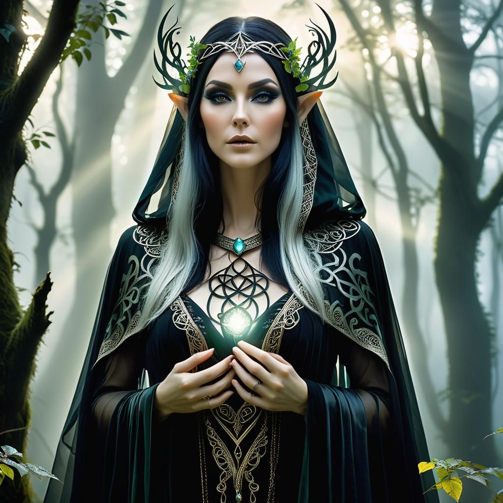 Elven Sorceress Double Exposure Digital Portrait