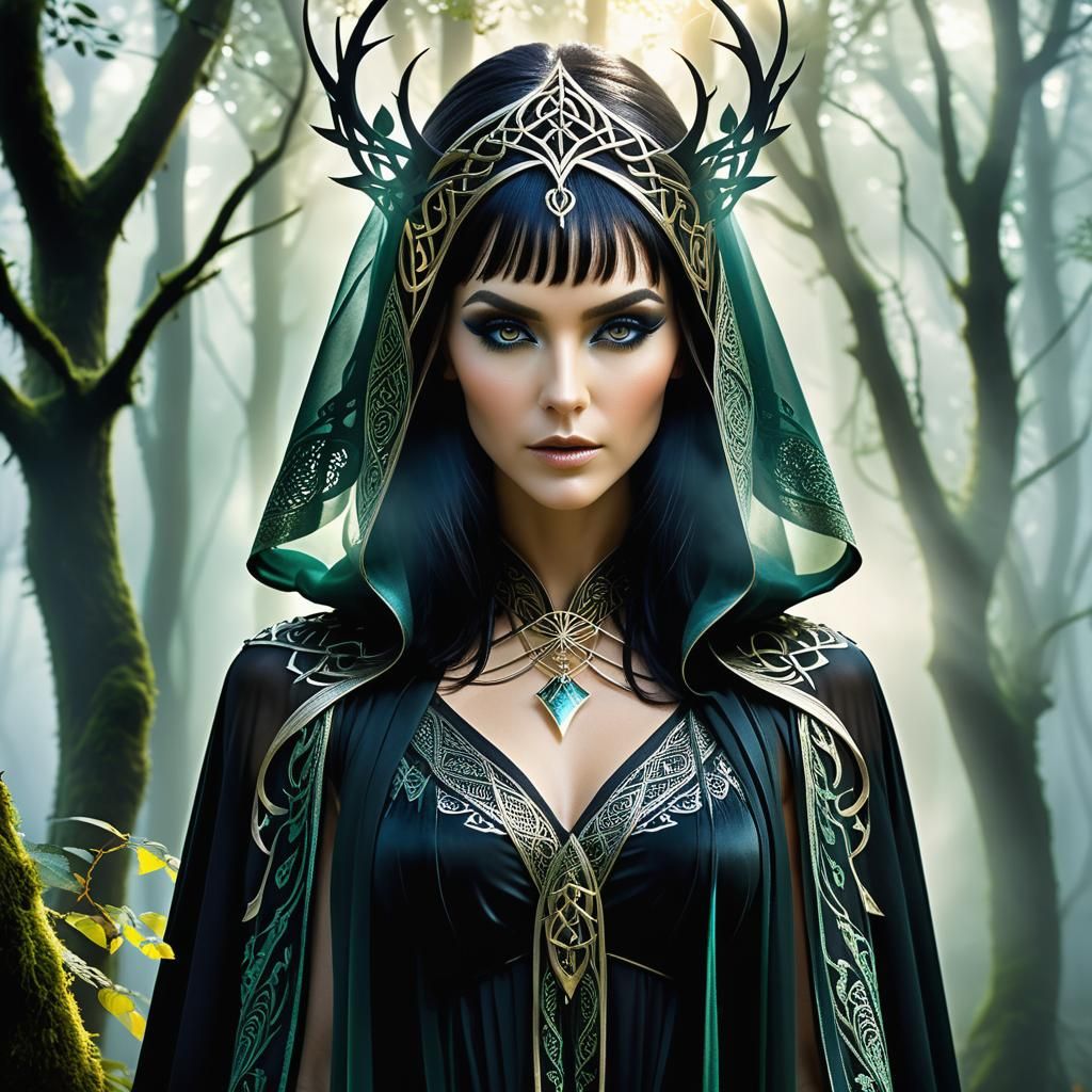 Elven Sorceress Double Exposure Digital Portrait