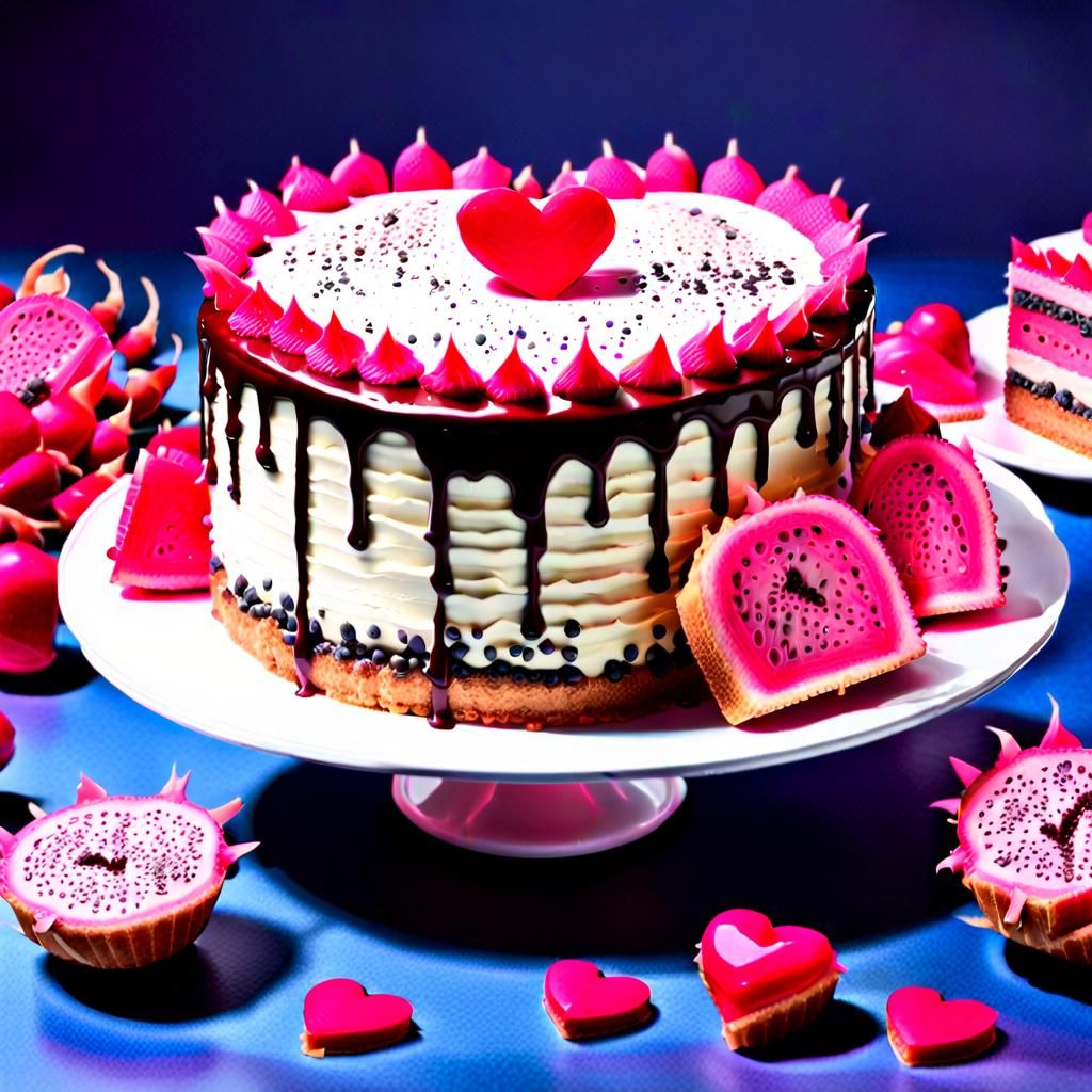 Colorful Still Life with Cakes and Dragon Fruit