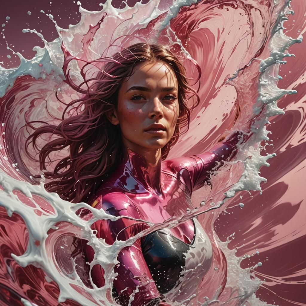 Hyperrealistic Rose-Colored Surf in Splash Art Style