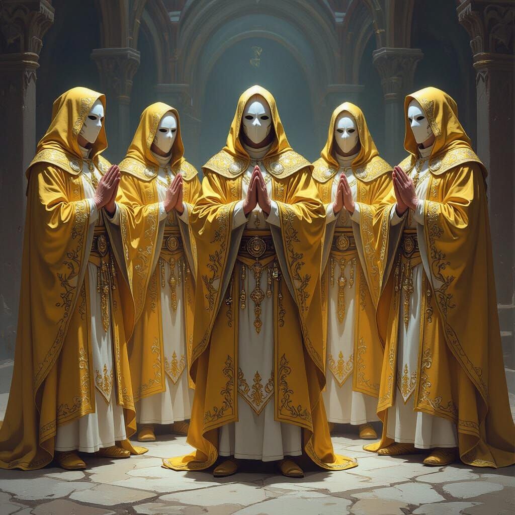 Golden Clerics in Prayer: D&D 5e Mystical Scene