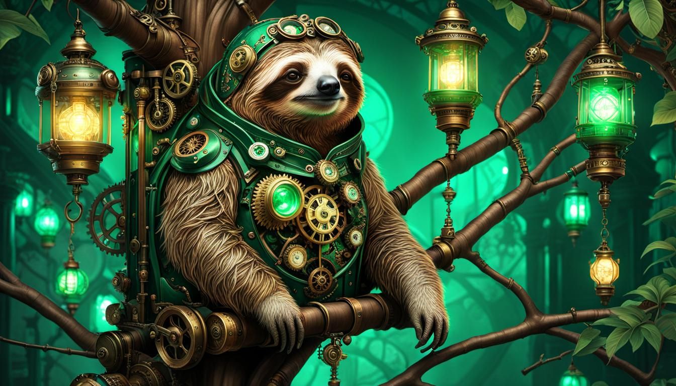 Sleepy Steampunk Sloth in Fantasycore Artwork