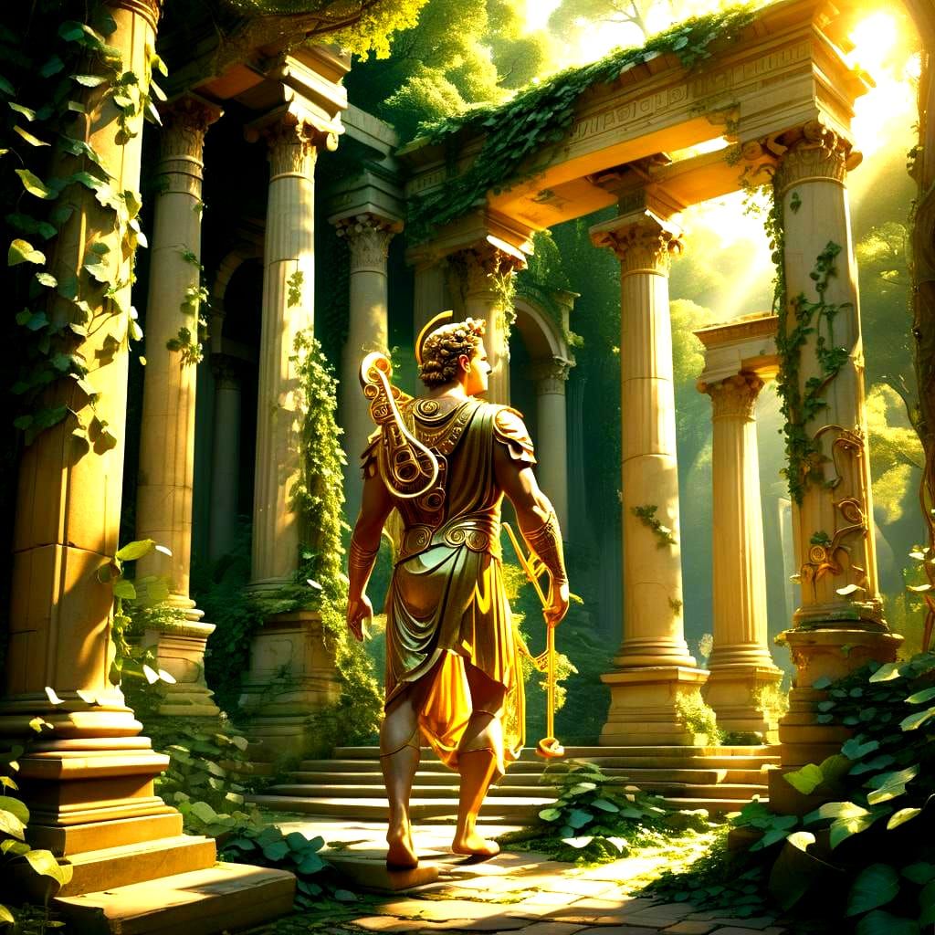 Apollo in Woodland Forest with Golden Harp