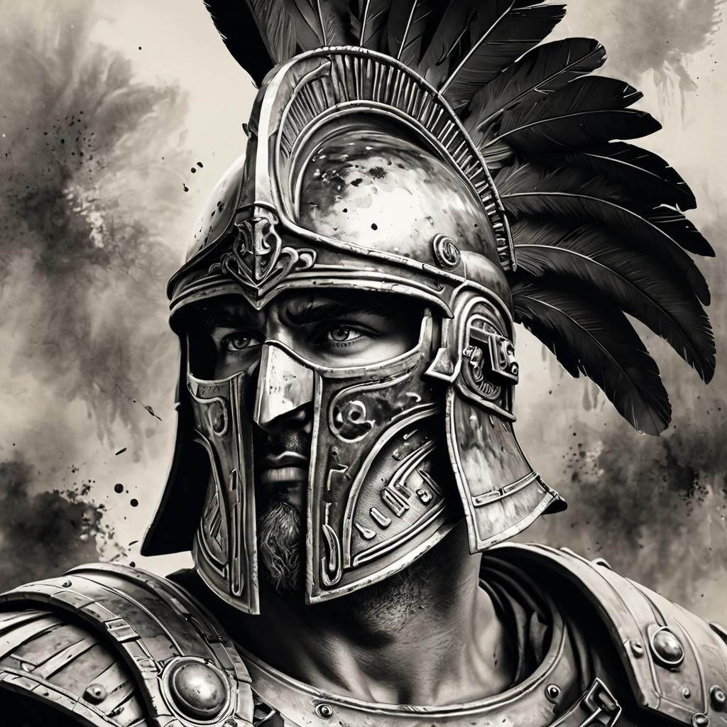 Ancient Greek Soldier Ink Painting in Comic Book Style