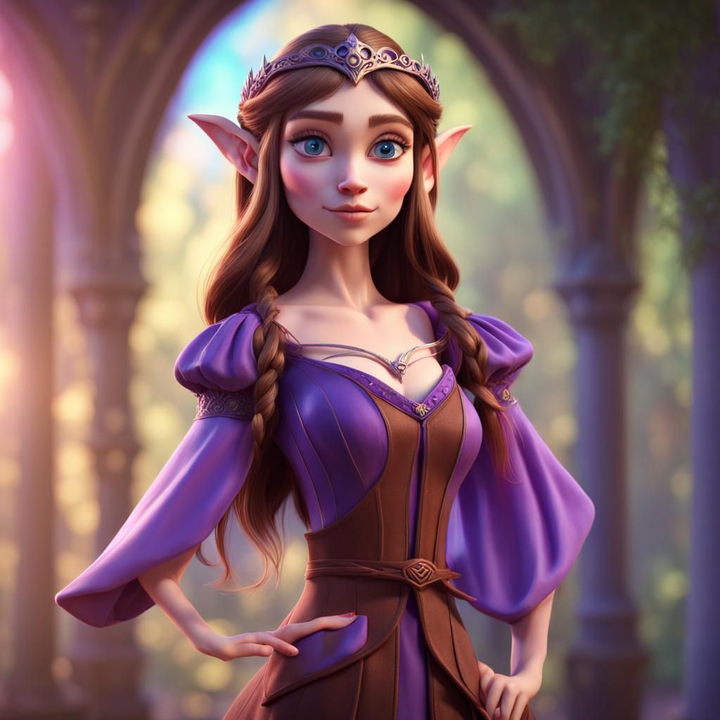 Elf Princess in Renaissance Dress: Pixar-Style 3D Art