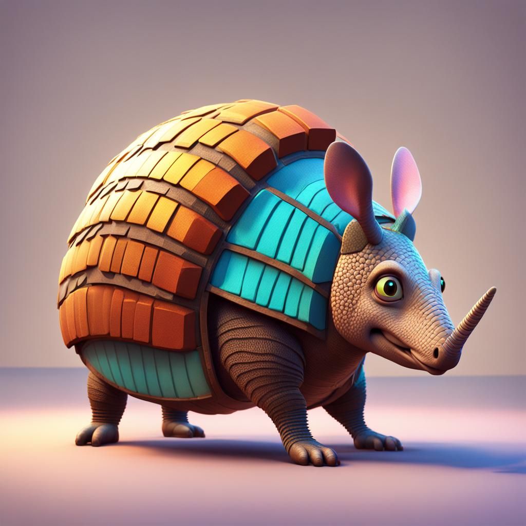 Cute Armadillo in Pixar Style 3D Rendering