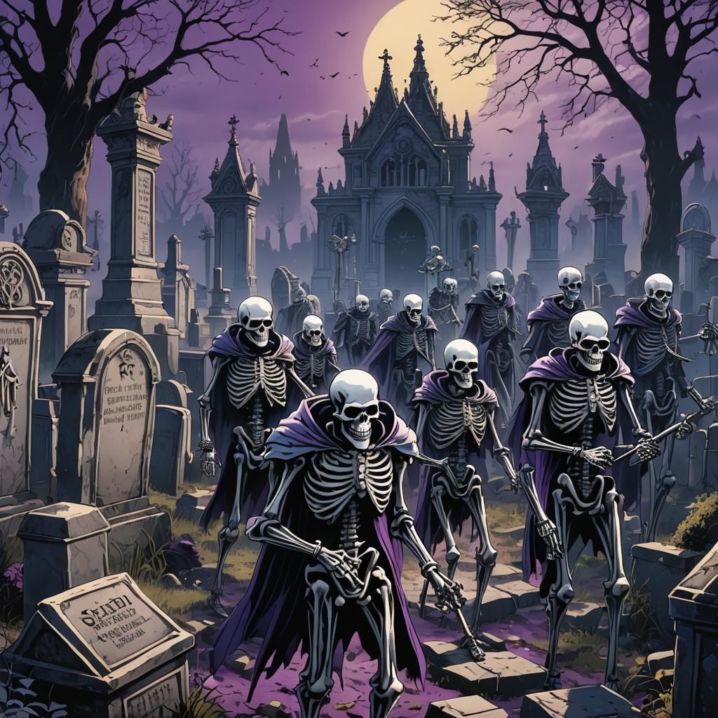 Sinister Skeletons Parade in Gothic Anime Style