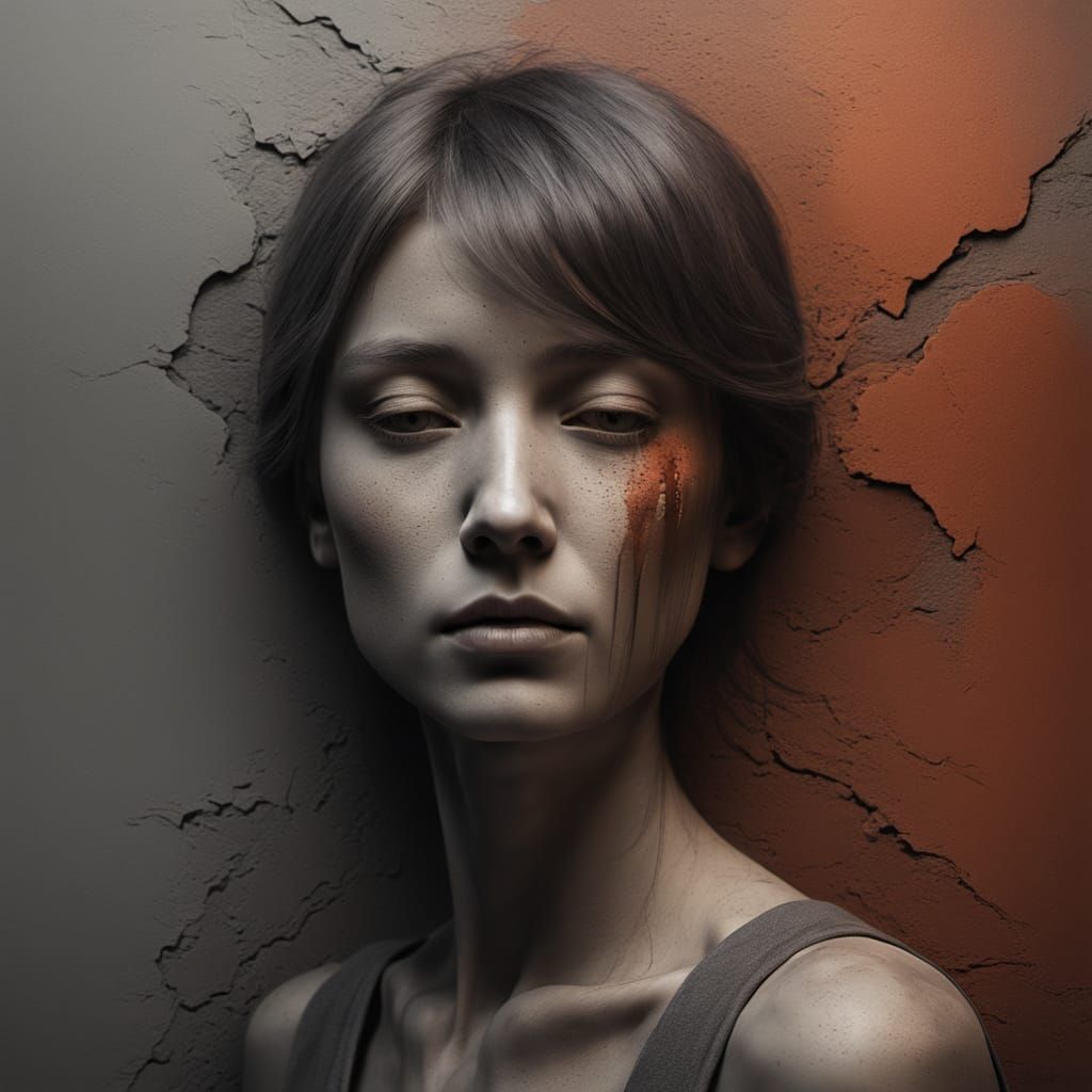 Surreal Face Dissolves into Plaster Wall