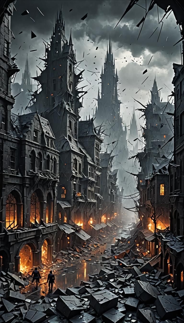 Dark Fantasy: Shattered City and Lone Figure