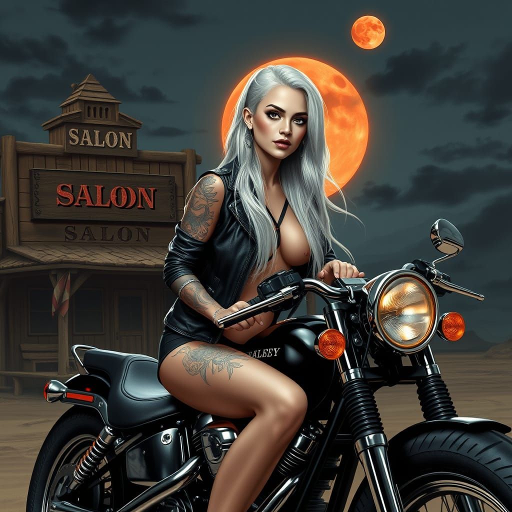 Hyperrealistic Portrait of a Tattooed Thai Biker in Front of...