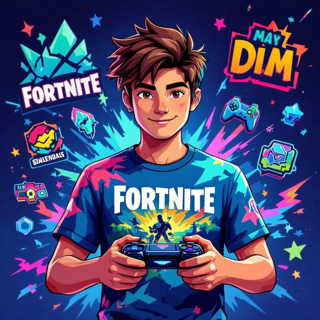 Young Gamer in Fortnite Style Digital Art