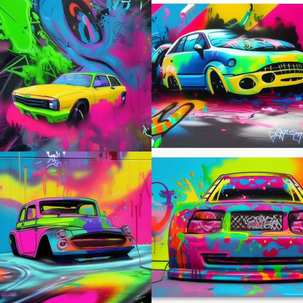Neon Car in Graffiti Splash Art Style