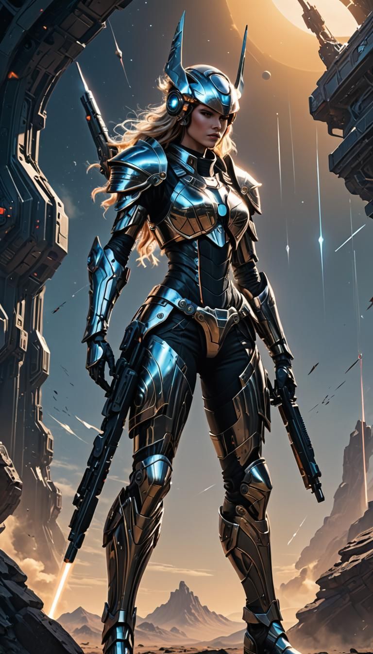 Futuristic Female Space Lightwave Warrior, very detailed arm...
