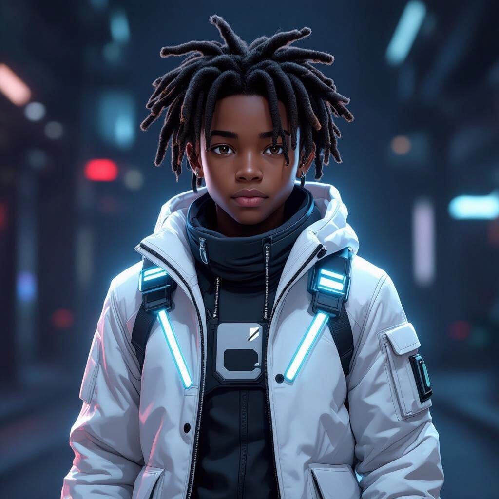 Teenage Boy in Futuristic White Fortnite Outfit