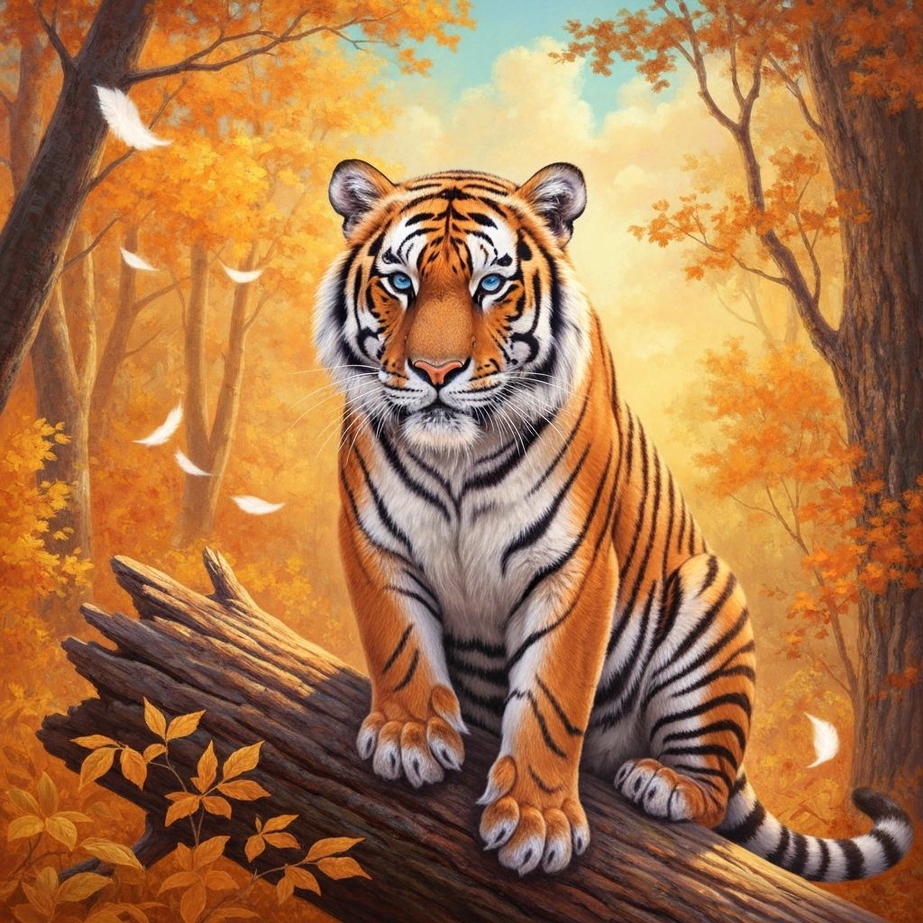 Tiger in Autumn Forest as Oil Painting