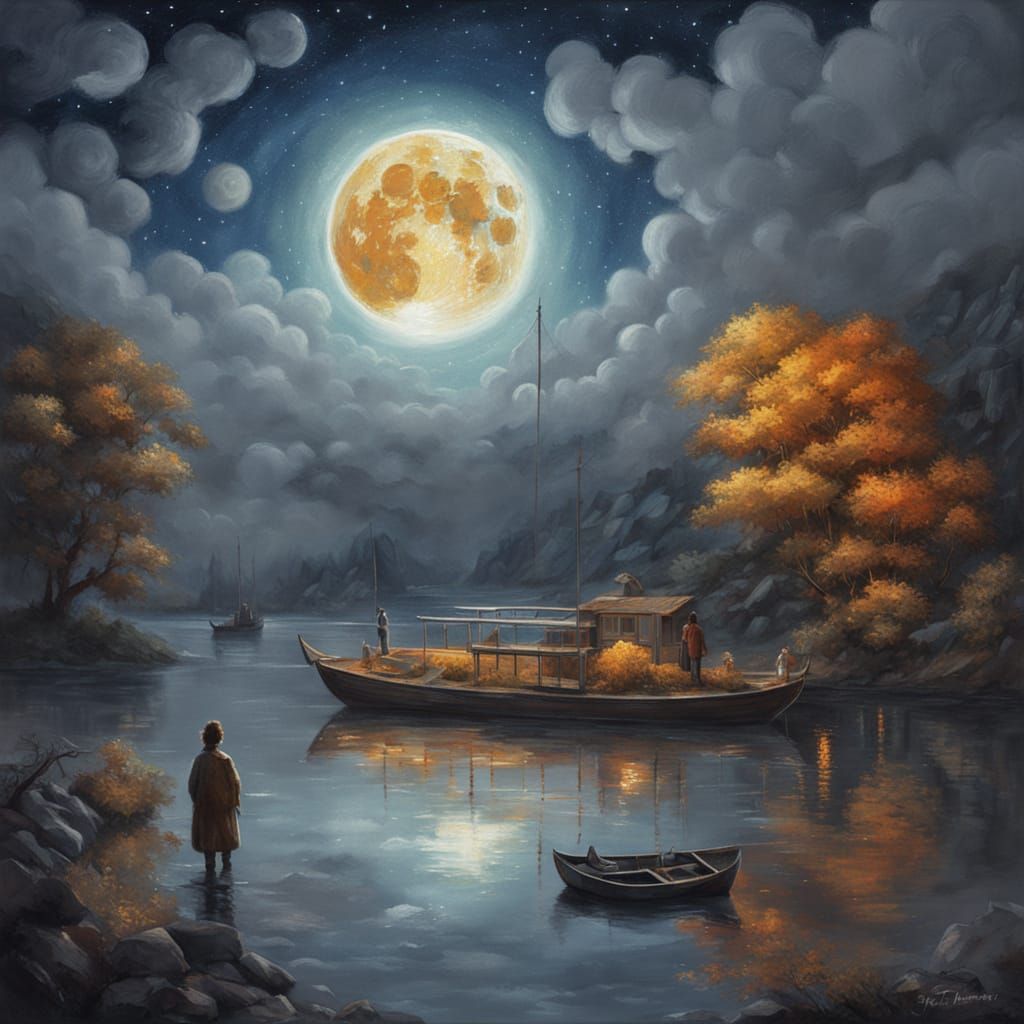 Child Sleeping on Moon in Ethereal Anime Style