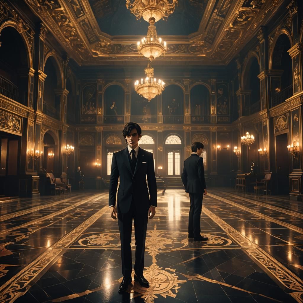 Italian Man in Black Suit, Cel-Shaded Anime Style