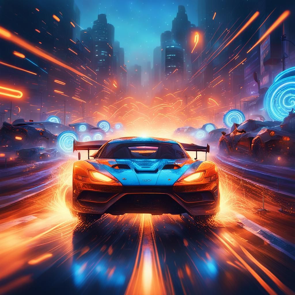 Neon Race at Dusk: Fantasy Concept Art
